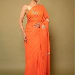 Tangerine Orange Real Chanderi Saree | Aari Silver Chanderi & Salma Work | Jaipurio Luxury Collection